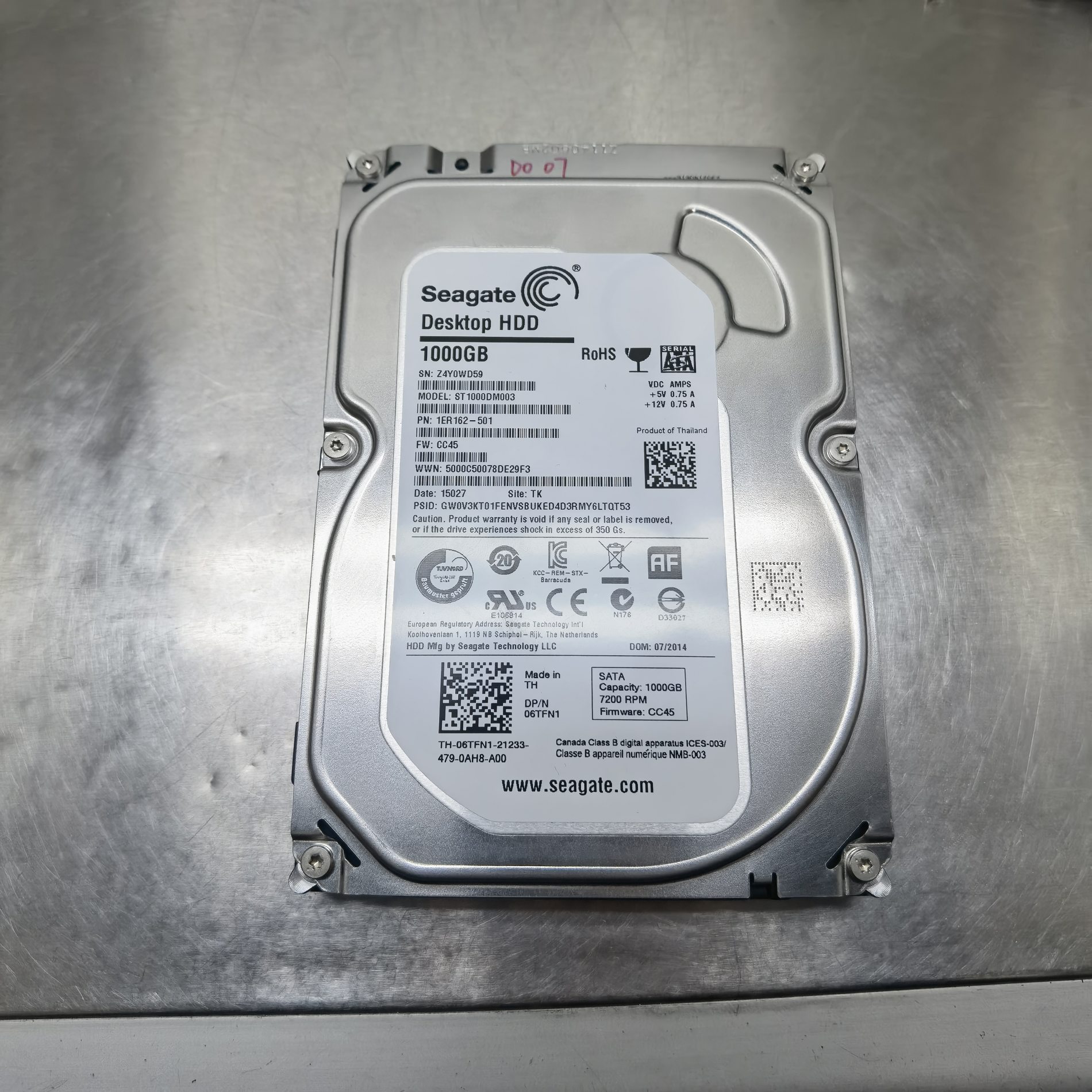 ST1000DM003-1ER162希捷台式机硬盘磁头损坏开盘数据恢复成功