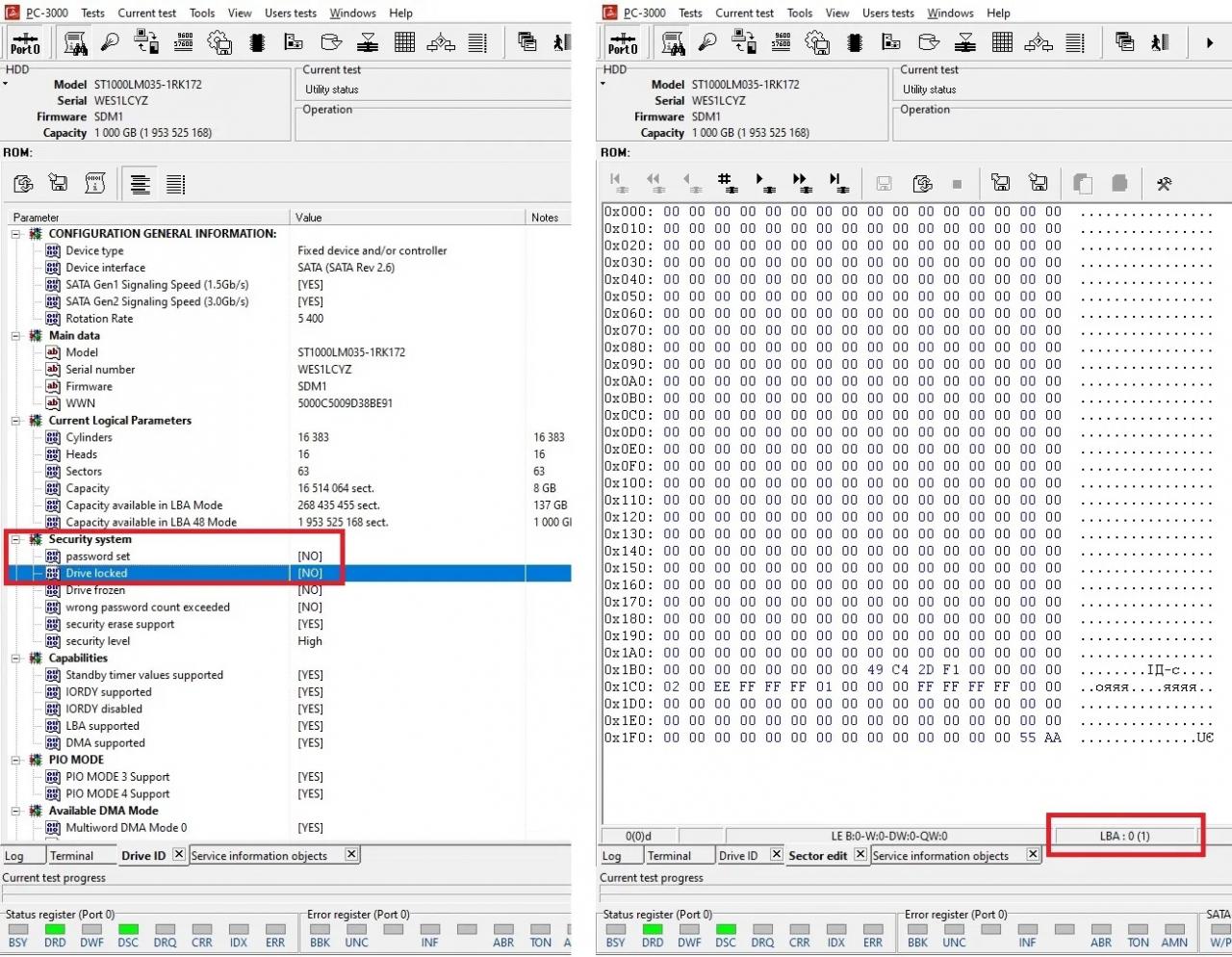使用PC-3000重置Seagate F3硬盘上自加密或用户加密的密码处理过程