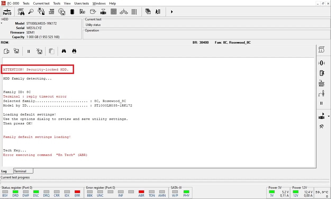 使用PC-3000重置Seagate F3硬盘上自加密或用户加密的密码处理过程
